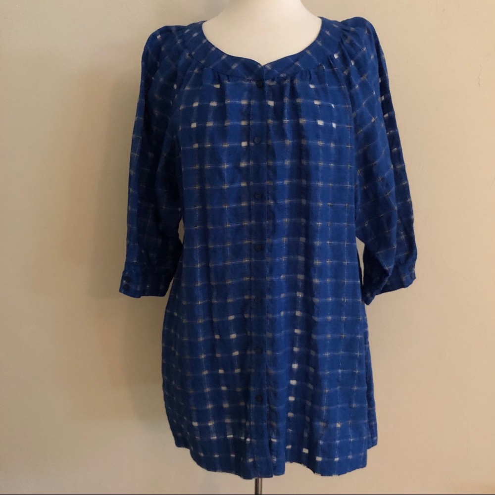 Chico’s blue button front tunic.